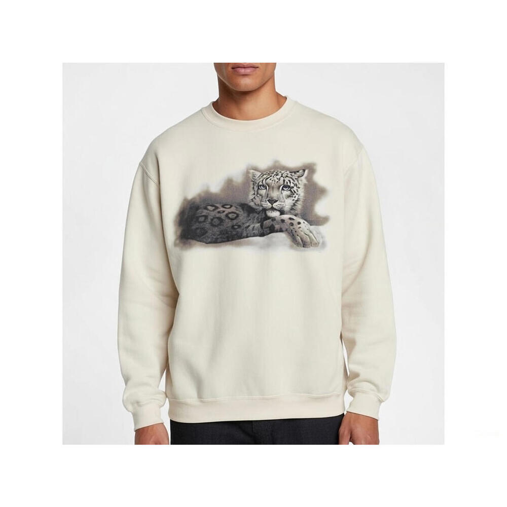 Hanes, Large, Cream, Snow Leopard Graphic Crewneck Sweatshirt